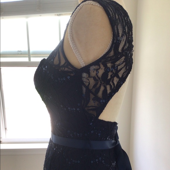 B. Darlin Navy Lace Mermaid Gown - Picture 7 of 12